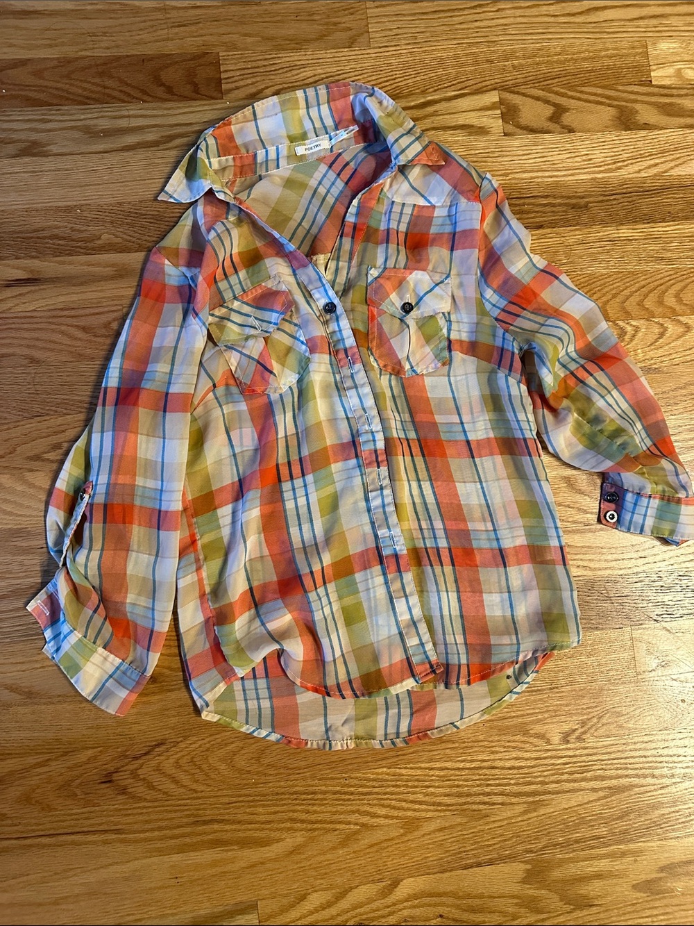 Poetry Orange Blue Yellow Plaid Button-Down Shirt